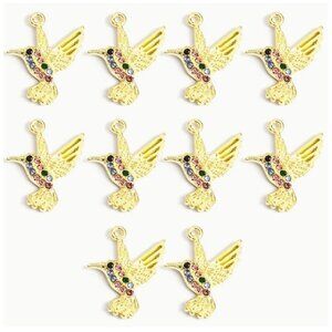Colorful Rhinestones Decor Hummingbird Styling Charms Gold Alloy